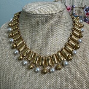 QVC Gold and Metallic Pearl Book Link Choker Necklace